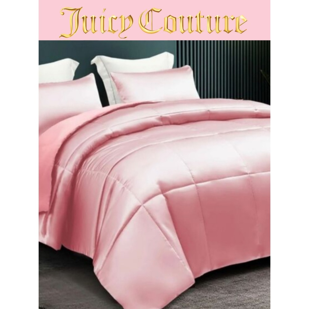 Juicy Couture Home Luxury Satin Down Alternative Queen Comforter- Pink